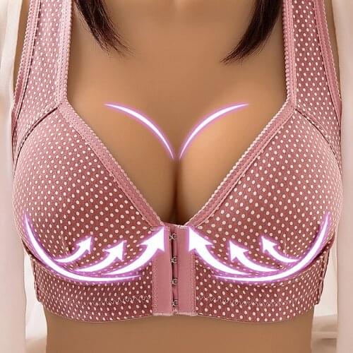 Women Front Buckle Breathable Bra Wire Free Plus Size Underwear Widened Shoulder Straps Brassiere Comfort Female Summer Thin