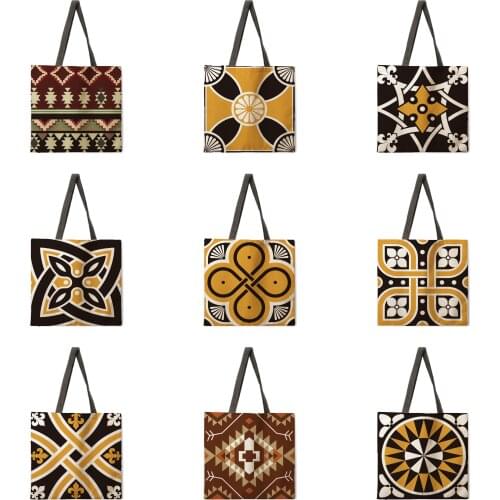 Black and yellow windmill tote bag shoulder bag linen fabric casual tote bag foldable shopping bag reusable beach bag