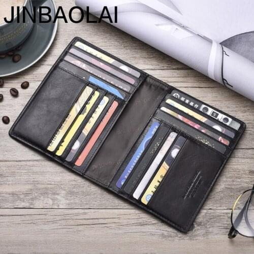 JINBAOLAI Cowhide Passport Holder Retro Boarding Card Pack Men Leather Passport Package Passport Wallet Card Holder Women Purse