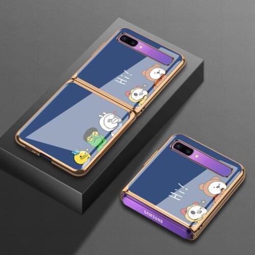 For Samsung zflip mobile phone case f70070 protective cover f7070 folding 5g cartoon animal f700n glass plating case