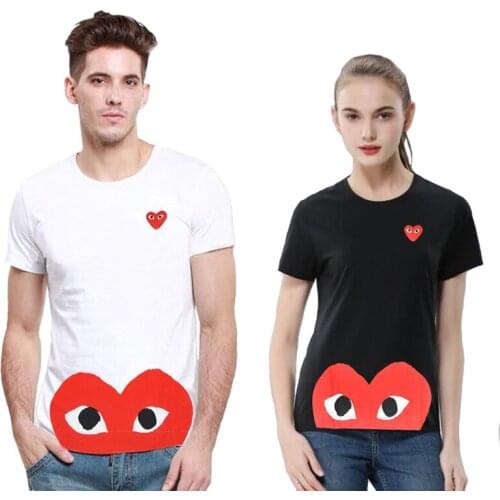 PLAY Summer Men Women T-shirt Printing Embroidery Heart Round Neck Short-sleeved Cotton T-shirt Couple Loose Casual T-shirt