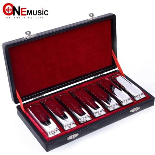 Harmonica SWAN SW1020-7T Bluesband 7 Piece Blues Harp Diatonic Harmonica Set w / Case + wipes