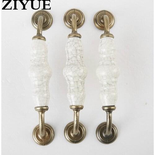 2PCS/Lot Free Shipping Crack Ceramic Handle Cabinet Wardrobe Door Garden Antique Bronze Handle Drawer Handle