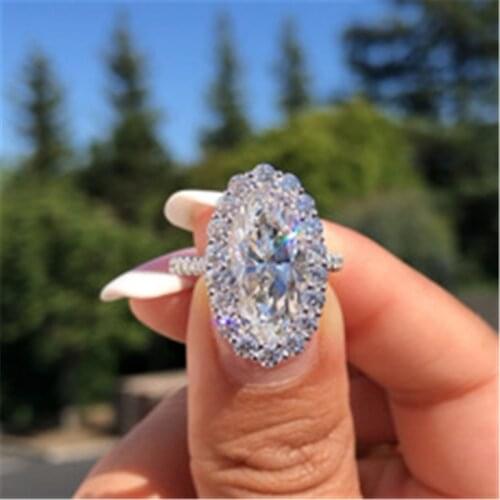 Classic Crystal Oval Water Drop Zircon Stone Ring for Women Wedding Engagement Female Rings Jewelry