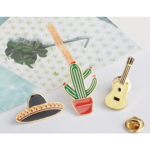 1PCs/3pcs Cactus Guitar Metal Badges 2017 New Fashion Brooch Pins For Clothes Badges Icons On Backpack Women Decorative Brooches