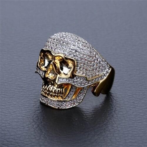 Personality retro skull mens domineering ring micro inlaid zircon hipsters hip hop punk jewelry 7-11 size