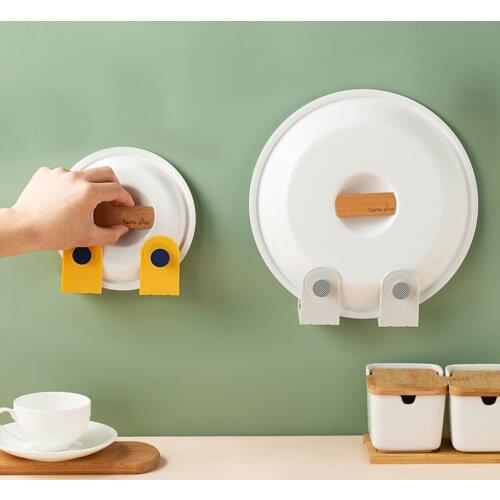 2pcs Pot Lid Holders Wall-Mounted Pan Cover Racks Plastic Kitchen Spoon Storage Rack Kitchen Hanging Holder Organizer