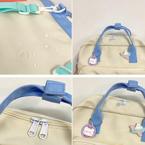 Nylon Women Backpack Contrast Color Multifunction Waterproof Bag Female Transparent Pocket Insert Buckle Small Schoolbag DJA88