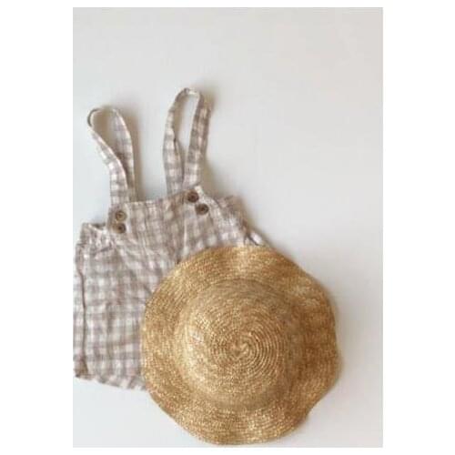 2021 new stylish girls boys plaid overalls fashion autumn cotton linen kids jumpsuit