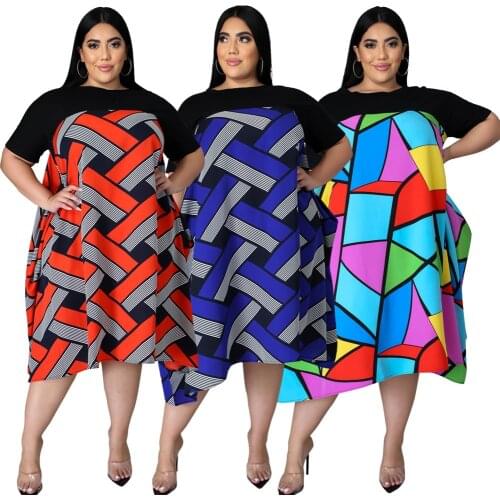 New Products In Spring And Summer 2021 Fashion Printed Swing Skirt Womens Casual Round Neck Short Sleeve Large Size Dress