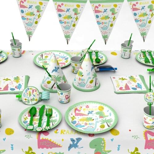 6 Guests Dinosaur Disposable Tableware Jurassic World Dino Plates Napkins Jungle Safari Roar Happy Birthday Party Decor Kid Rawr