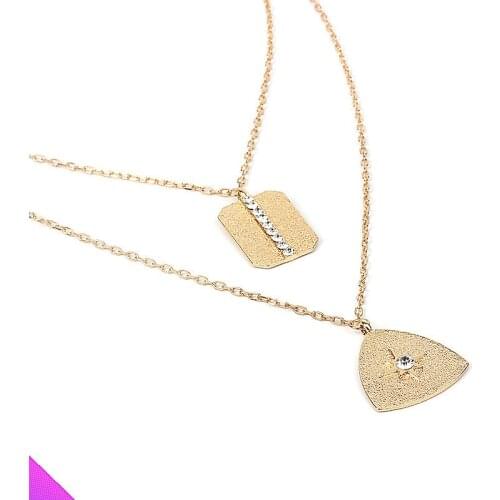 Wholesale 10 square triangle double necklace ladies retro crystal jewelry fashion gift 2 colors 2021 new products