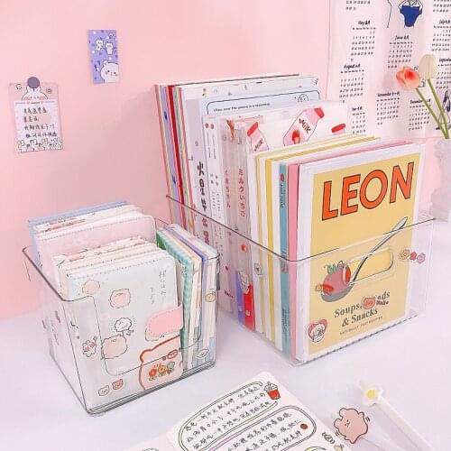 Clear Plastic PP Book Storage Box Desktop Stationery Holder Portable Book Holder Shelf Stand Basket Office Sundries Organizer