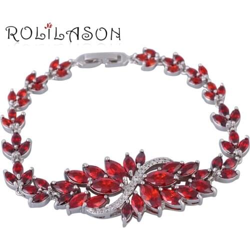 ROLILASON Charm bracelets for ladies Brand Silver wedding Red Cubic zirconia fashion women jewelry TB1049