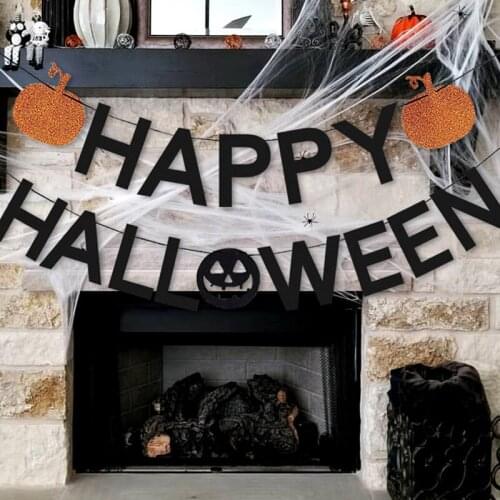 Happy Halloween Banner Hard Paper Hanging Flag Banner Decoration Halloween Party Supplies Alphabet Banner 3Pcs/Set New