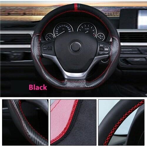 DIY Dia 38cm Black Carbon Leather Auto Car Steering Wheel Cover W/ Needle Thread Thread And Needle Tool Set