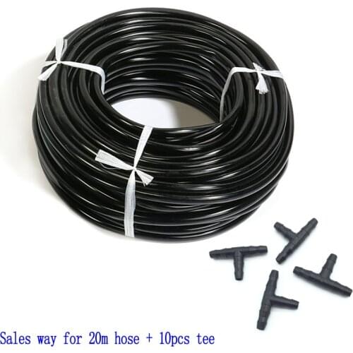 20m 4/7 Mm Hose + 10 Pcs Tee Connector Garden Irrigation System Accessories Wear Black 1/4 "hose Watering Pipe
