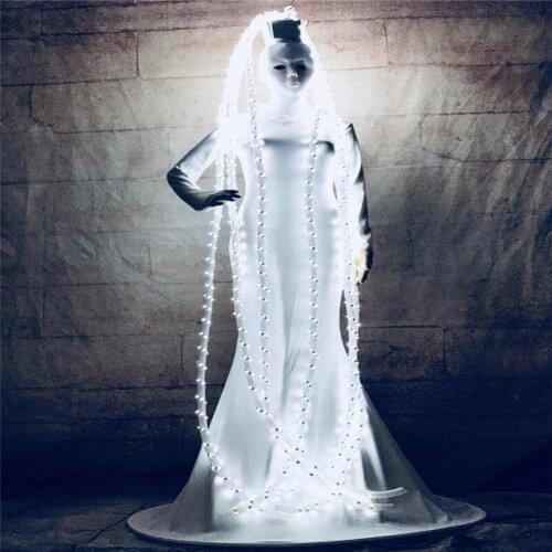 KS8 Ballroom dance led costumes luminous evening long dresses RGB light bar wears skirt glowing hairs party clothes outfits dj