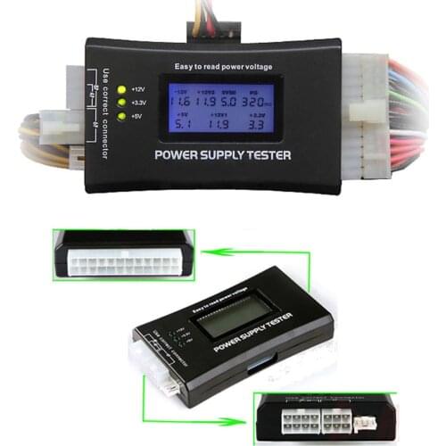 SD power supply tester for PC-power supply/ATX /BTX /ITX compliant LCD Display SATA HDD Tester 20/24 pin Professional