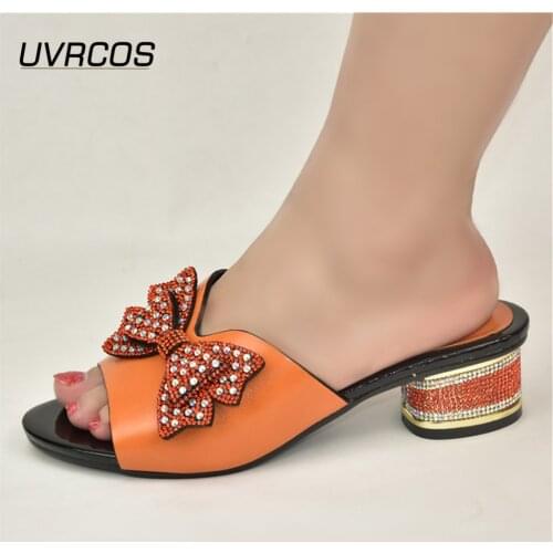 Orange Designer Shoes Women Luxury 2021 Summer Shoes Women Ladies Slippers With Heels Womens Dress Shoes Square Lady Party Pumps