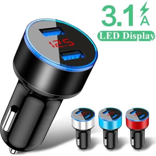 3.1A Dual USB Car Charger With LED Display Universal Mobile Phone Car Chargers Fast Charging Adapter