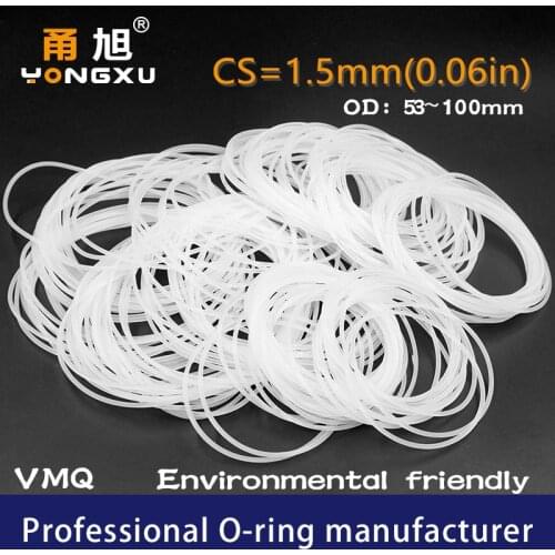Silicon O-ring Silicone/VMQ CS1.5mm Thickness OD53/55/60/65/70/72/75/80/85/90/95/100*1.5mm O Ring Seal Rubber Gasket Washer Ring