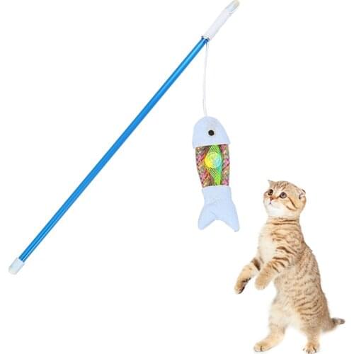 Legendog Funny Cat Toys Pet Cat Teaser Toy Plastic Interactive Fish Kitten Teaser Stick Kitten Wand Toys For Cats Pet Supplies