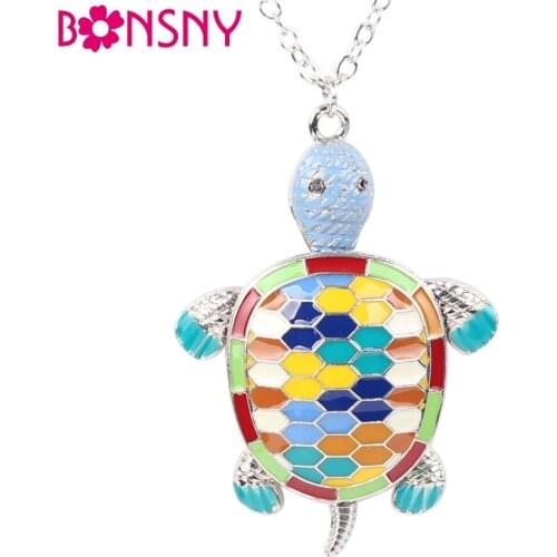 Bonsny Maxi Alloy Fine Enamel Tortoise Necklace Chain Pendant 2016 News Fashion Jewelry For Women Statement Charm Collar Animal