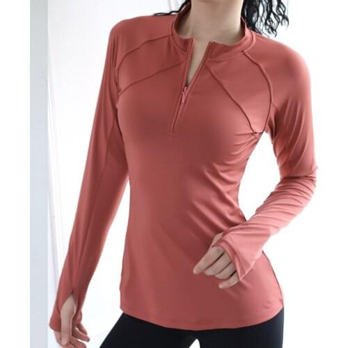 Womens Autumn and Winter New Double-line Zipper Long-sleeved Yoga Clothes Quick-drying Fitness Clothes Running Sports Top