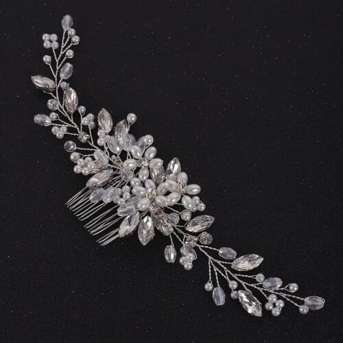 Silver Rose gold Bride Hair Comb Crystal Pearls Headband Copper wire Women Headpieces Wedding Hair Accessories Bridal Headwear
