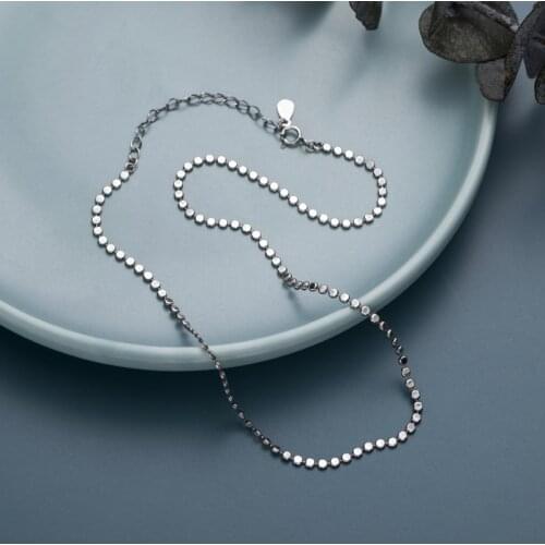 Silvology 925 Sterling Silver Flat Bead Necklace Silver Wild Texture Elegant Minimalist Female Choker 2019 Advanced Jewelry Gift