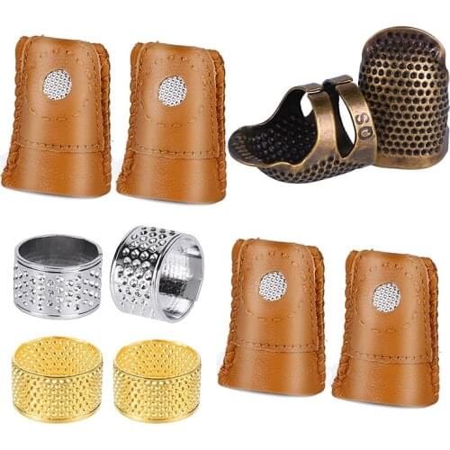 GTBL 10 Pieces Sewing Thimbles Kit,Leather Finger Protectors with 2 Color Metal Thimble,Pin Pads for Hand Sewing Needlework