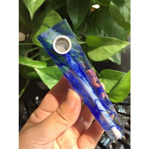 110mm Free Shipping Blue Smelt Quartz Smoking Pipe Melting crystal stone Cigarette holder for tobacco