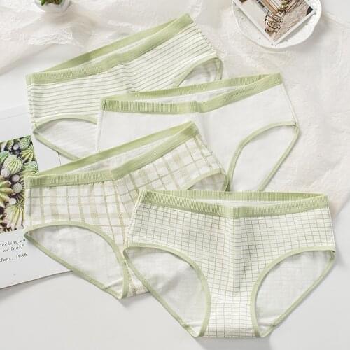 2021 Womens Cotton Underwear Panties Sexy Plaid Panties Fashion Comfort Briefs Mid Waist Seamless Underpants Female Lingerie
