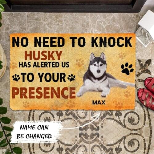 3D No Need To Knock Husky Dog Custom Name Doormat Indoor Doormat Non Slip Door Floor Mats Decor Porch Doormat