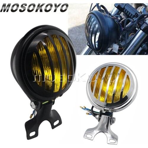 5" Retro Motorcycle Headlight Black Grill Cover W/ Bracket Universal For CG125 GN125 CB Yamaha Suzuki Cafe Racer Bobber Custom