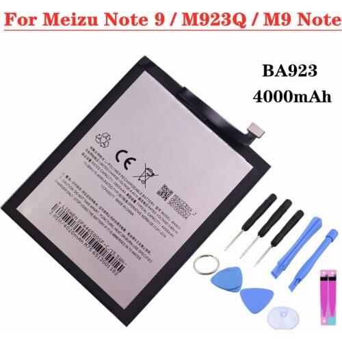 For Meizu Note 9 / M923Q / M9 Note Smartphone BA923 4000mAh Battery High Capacity Replacement Batteries + Tools