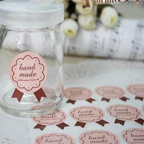 Cake Accessory Baking Food Packing Decor Pink Hand Made Cookie Cake Medal Seal Sticker Packaging Label 600pcs/lot