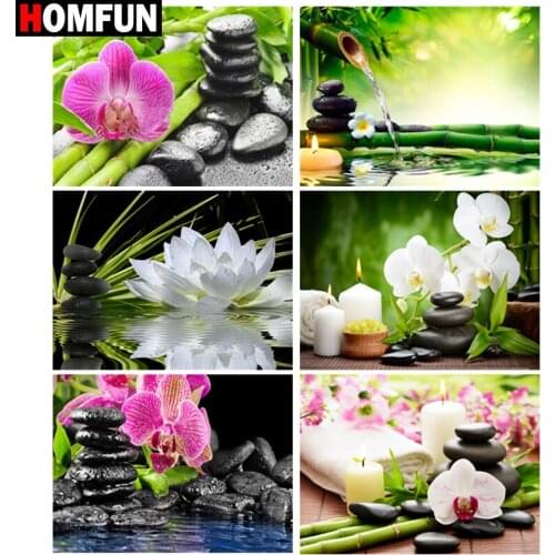 HOMFUN 5D DIY Diamond Embroidery Full Display "flower stone bamboo" Diamond Painting Square/Round Rhinestones Decor Art