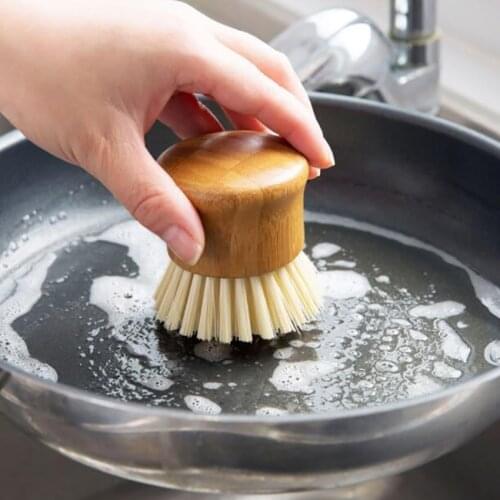 Bamboo Round Mini Palm Scrub Brush, Nylon Bristles Cleaning Scrubber Wash Dishes, Pots, Pans, Vegetables for Kitchen Sink