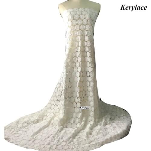 Off White Fabric Tissue Africain Guipure Cord Lace Cotton Material New Arrival Craft Party Dress 5 Yards KRL-10951