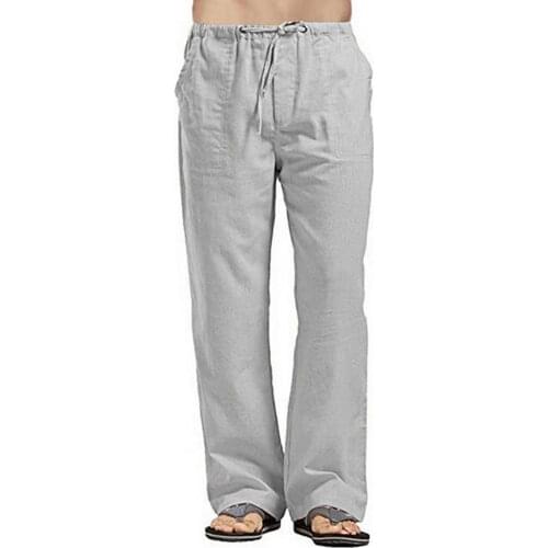 Loose Straight Trouser Men Pocket with Drawstring Solid Color Linen Multi Pocket Pants Summer Sports Jogging 4Xl Size