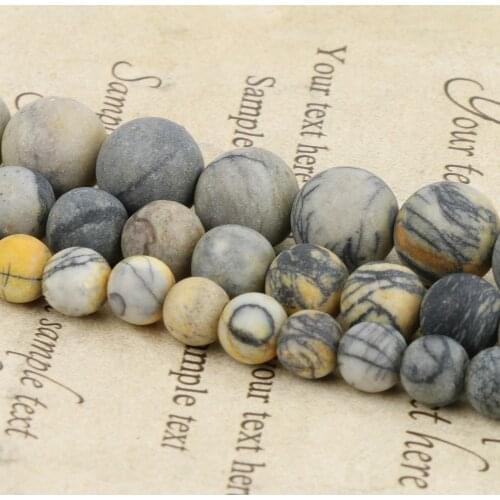 Natural Stone Beads Yellow Black Web Jaspers Matte Smooth Mineral Loose Spacer Beads for Jewelry Making DIY Bracelet Charms 15