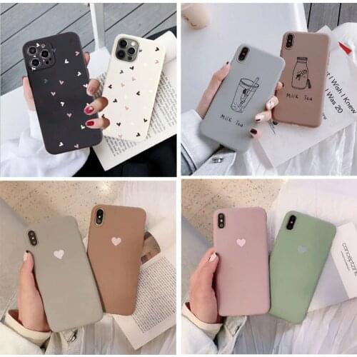 TPU Phone Case For iPhone 12 XR XS 7 8 Plus 6 6S SE 2020 12pro Heart Cartoon Milk Tea Cover For iPhone 11 Pro Max Shell Fundas