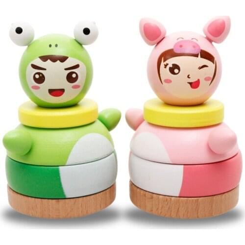 Childrens wooden creative educational toys, environmental protection, childrens toys, frogs, tumbler, rainbow tower toys M26
