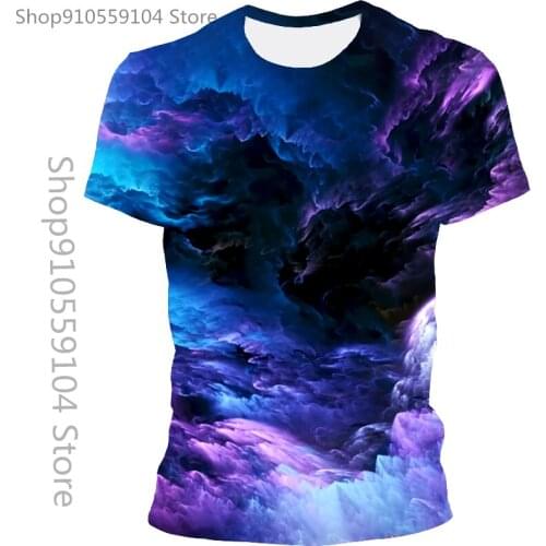 Natural céu estrelado gráfico camiseta verão casual masculina 3d moda topos o-pescoço camisa menino roupas plus size streetwear