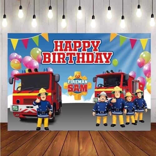 Fireman Sam Backdrop Boys Birthday Party Kids Customized Background Photo Studio Decor Banner Prop