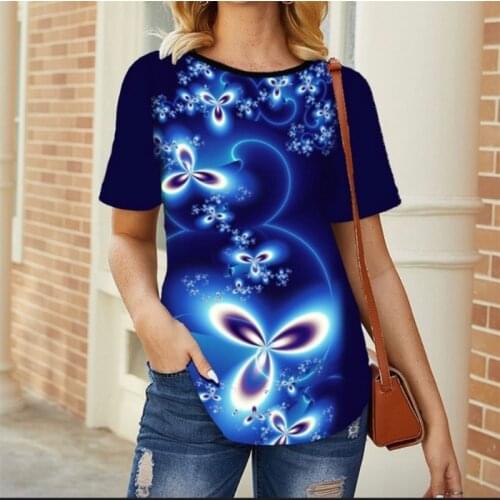 Gradient Floral Print Women Blouse Shirt 2021 Summer Casual O-Neck Short Sleeve Top Shirts Fashion Ladies Plus Size 5XL Blusa