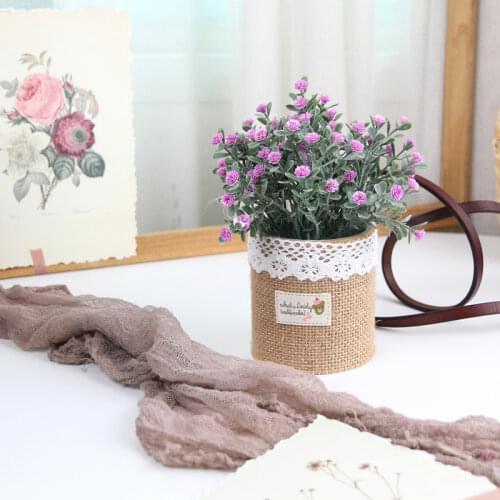 Artificial Plants Gypsophila Bonsai Fake Flower Potted Ornaments for Home Decoration Craft Burlap potted Flower Decorative