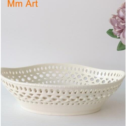 Exquisite Hollow Large Ceramic Fruit Pot Fruit Plate Fruit Basket Oval Fruit Basket